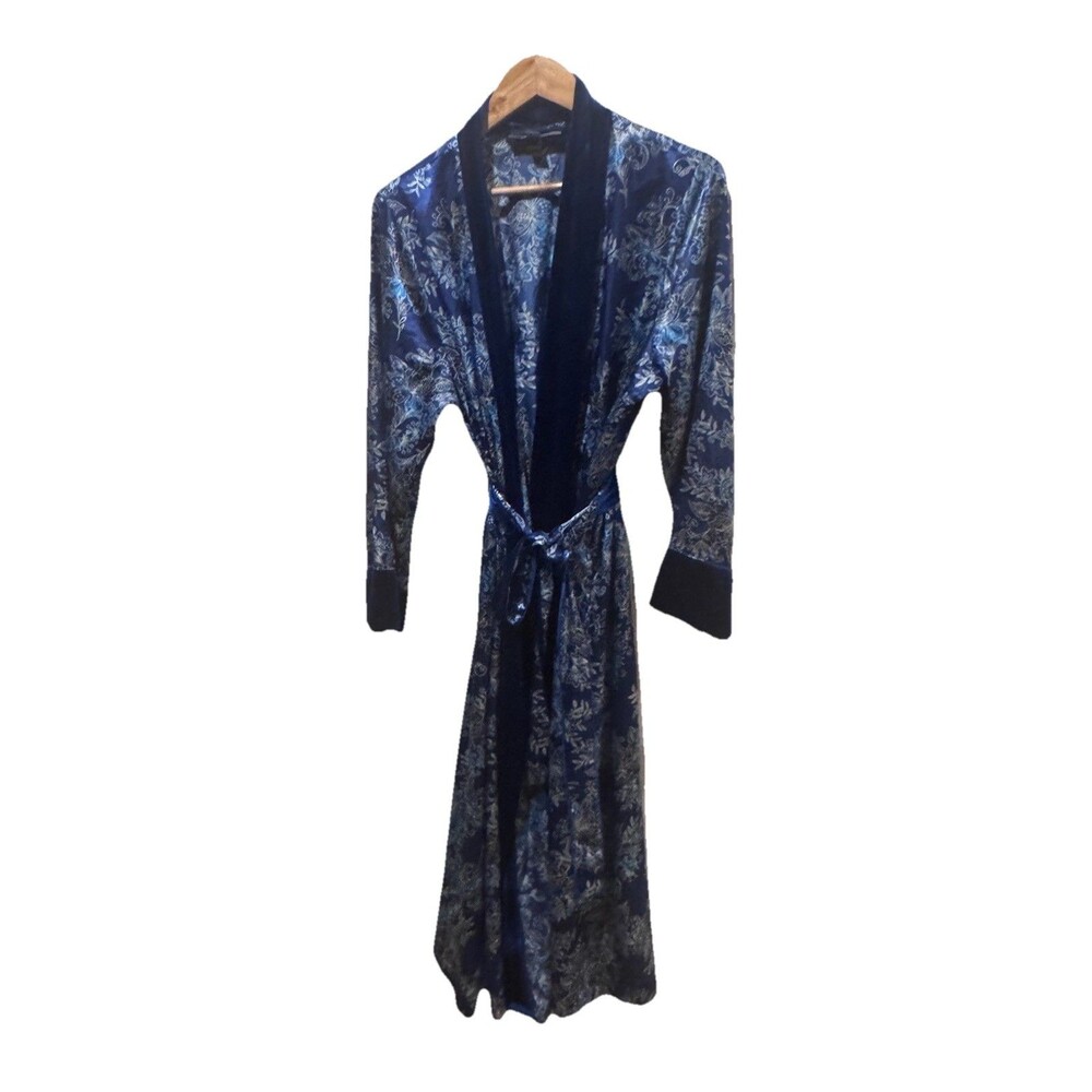 Morgan Taylor Intimates Blue Floral Kimono Robe L /XL Belted Tie